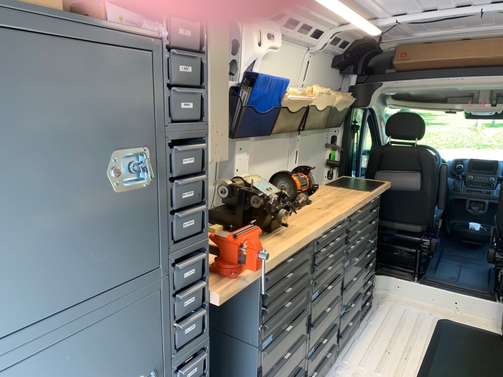 Interior of our well-equipped mobile locksmith shop